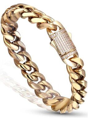 Gold Cuban Link Bracelet Stainless Steel Miami Chain Hip Hop Mens Jewelry